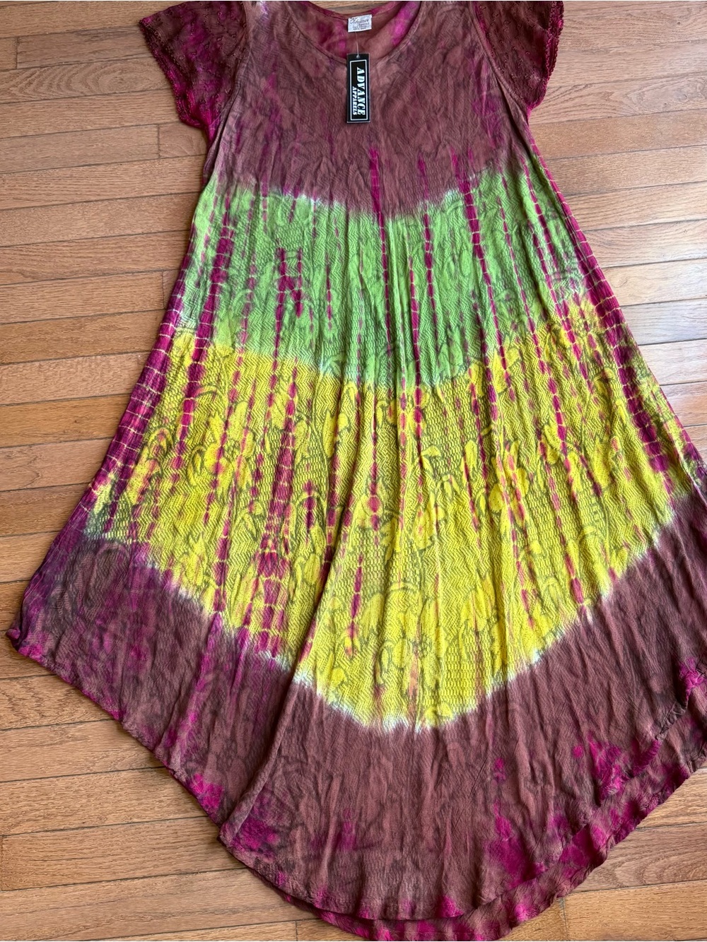 Advance Apparels Brown, Pink & Green Tie-Dye Swing Dress
